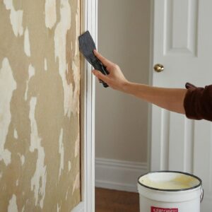 A person applying wallpaper remover